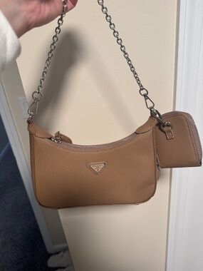 Tan Saffiano Leather Chain-Handle Shoulder Bag